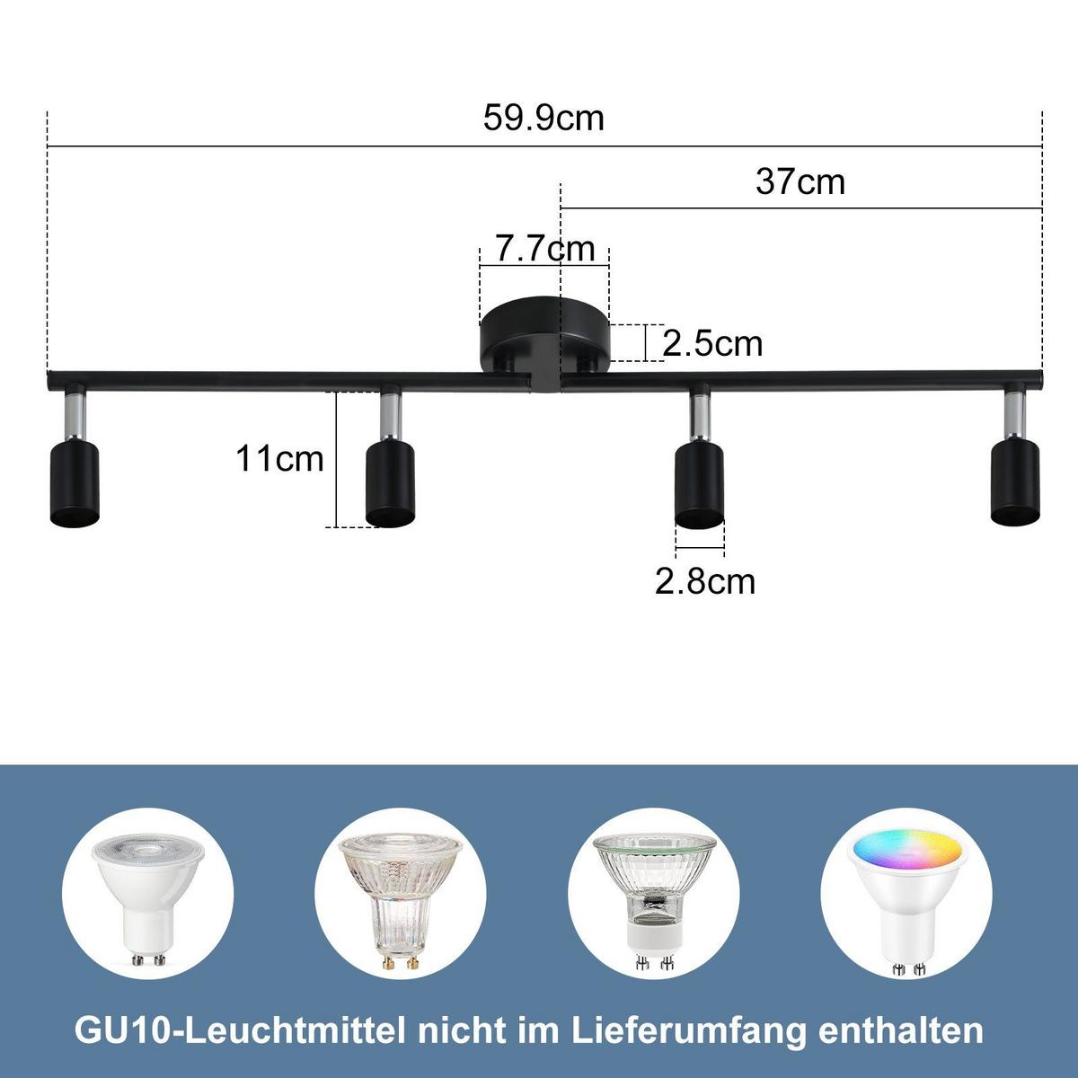 DECKENSTRAHLER Umino 59.5/8/13cm - Schwarz, Metall (59.5/8/13cm) - ZMH