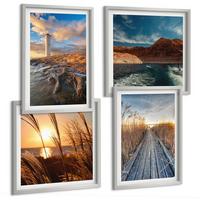 BILDER SET 4er Set - 50x50 cm & 40x60 cm Silberner Rahmen - Leuchtturm-Grassteg - Silberfarben, Kunststoff (50/50cm) - TULUP