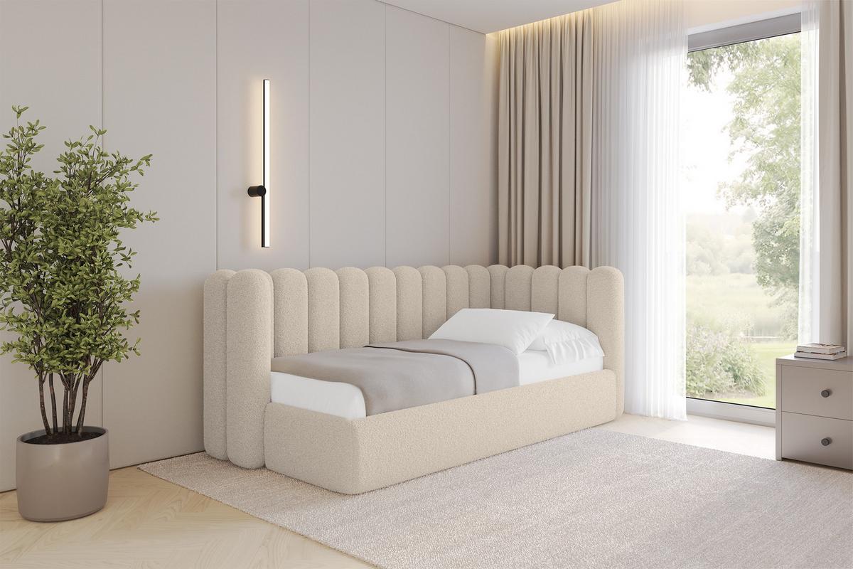 EINZELLBETT Jugendbett mit Bettkasten und Matratze H3/H4, Links - HUGY 100x200 Dunkelbeige - Mokka, Holzwerkstoff/Textil (100/200cm) - ALTDECOR