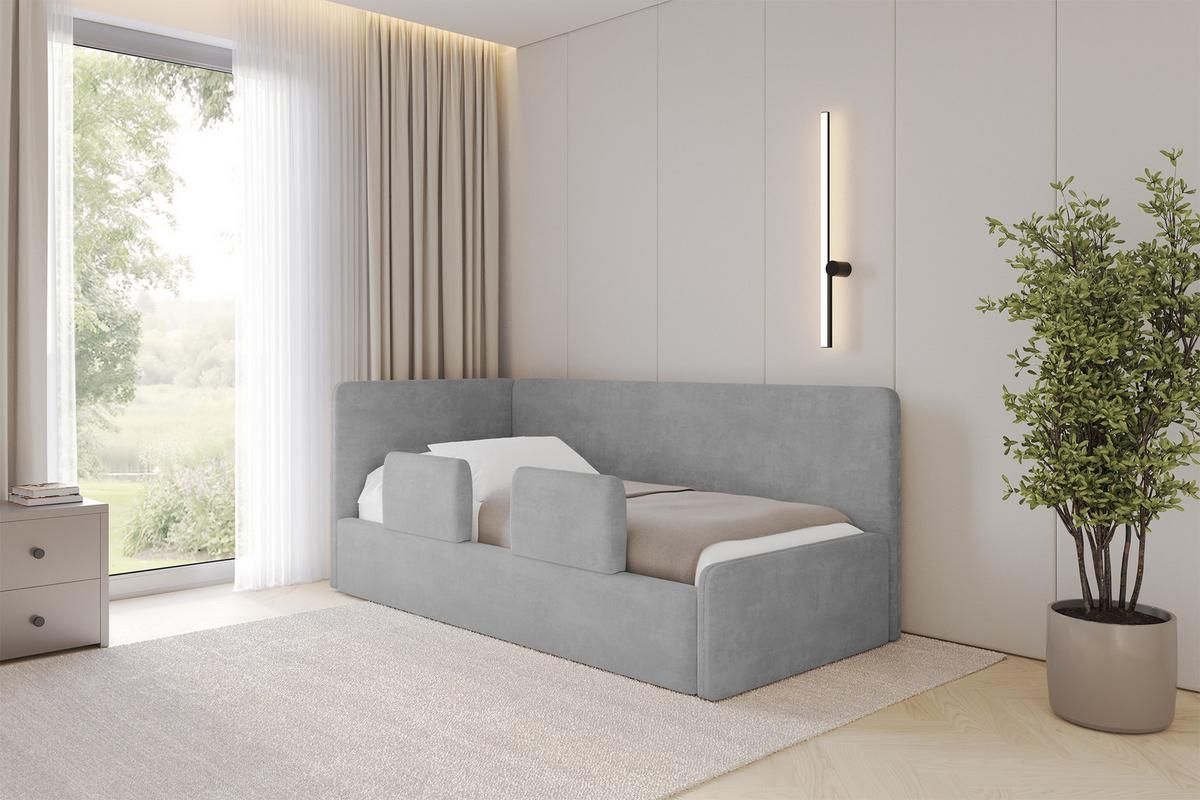EINZELLBETT Jugendbett mit Bettkasten, Rechts - NORY 100x200 Grau - Silberfarben, Holzwerkstoff/Textil (100/200cm) - ALTDECOR