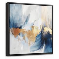 LEINWAND Bilder mit Rahmen - Gold - Blau - Aquarell - Kunst - Modern - 20x20 - Hellblau, Textil (20/20cm) - MuchoWow