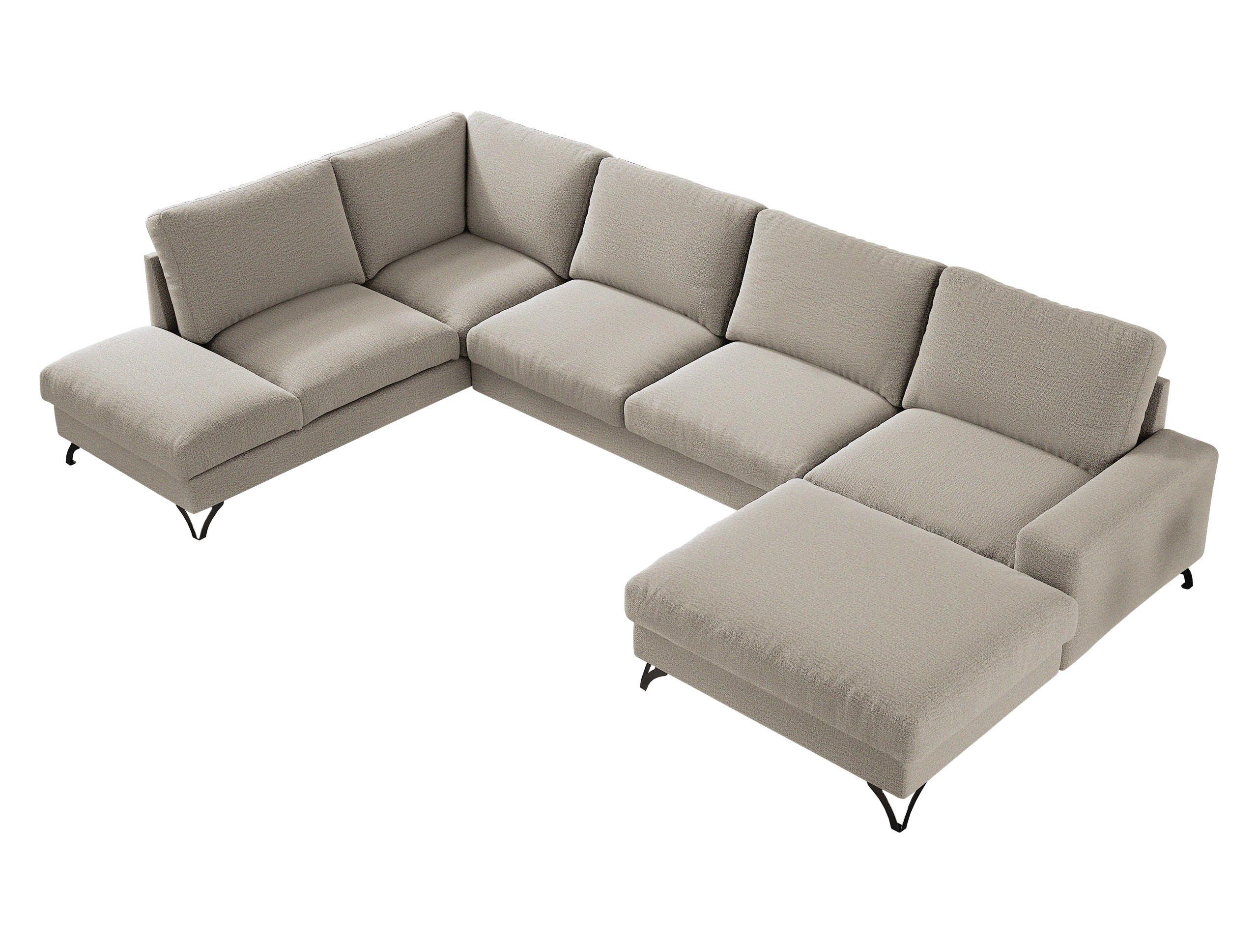 WOHNLANDSCHAFT Flavio U, Seite: Rechts - L3F+L2F+R1F - Beige/Schwarz, Holz/Textil (367/91/214cm) - MIRJAN24