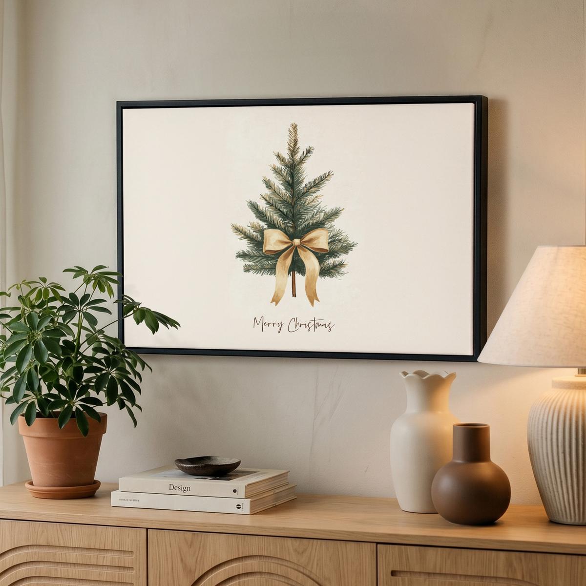 LEINWAND Bilder mit Rahmen - Weihnachtsbaum - Weihnachten - Frohe Weihnachten - Beige - 60x40 - Sandfarben, Textil (60/40cm) - MuchoWow