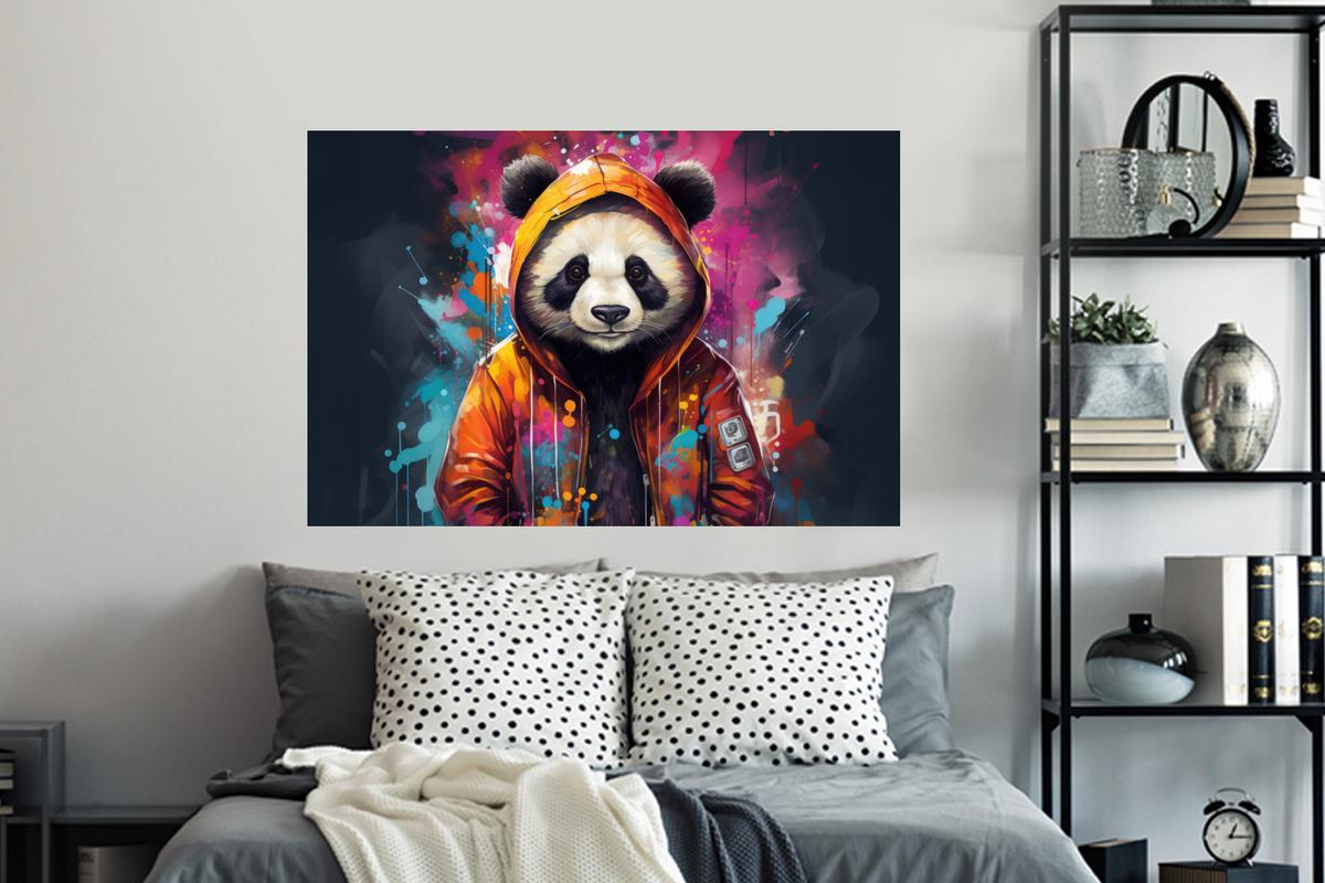 WANDTATTOO Panda - Jacke - Graffiti - Orange Wandsticker 120x80 cm - Orange, Kunststoff (120/80/0.1cm) - MuchoWow