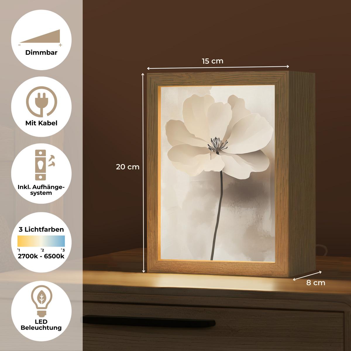 TISCHLEUCHTE Blume - Beige - Farbe - Schatten 15x20 cm - Alteiche, Holzwerkstoff (8/15/20cm) - OnlyWow