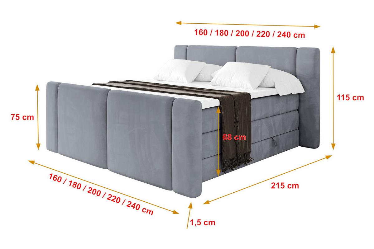 BOXSPRINGBETT mit Matratze H3/H4 - EVON KING Zanozek - 180x200 cm Grau - Grau, Holzwerkstoff (180/200cm) - ALTDECOR