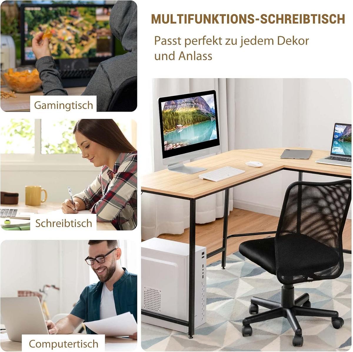 COMPUTERTISCH Natur - Naturfarben, Holzwerkstoff (138/138/75cm) - COSTWAY