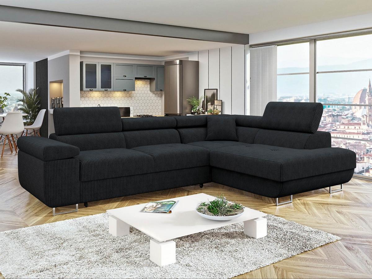 ECKSOFA Torezio Cord, Seite: Rechts - Schwarz, Holz/Textil (274/203cm) - MIRJAN24