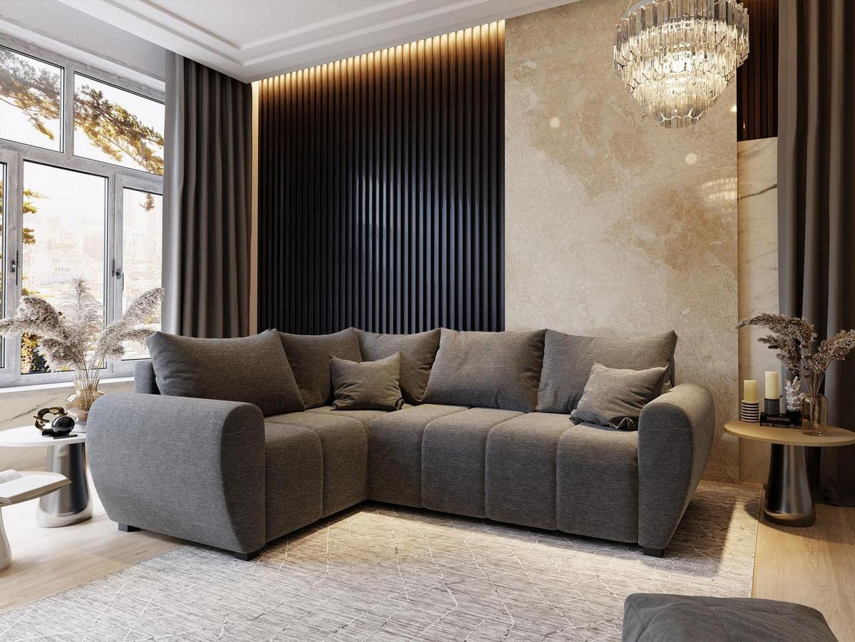 ECKSOFA MADISON L L-S Hellgrau Dünner Stoff mit Schlaffunktion - Hellgrau/Schwarz, Holz/Kunststoff (235/175cm) - MASSENO