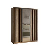 SCHWEBETÜRENSCHRANK ORRA 150/205/60 cm 3-türig mit Spiegel und Lamellen Eiche Lefkas - Eichefarben/Schwarz, Holzwerkstoff (150/205/60cm) - MASSENO