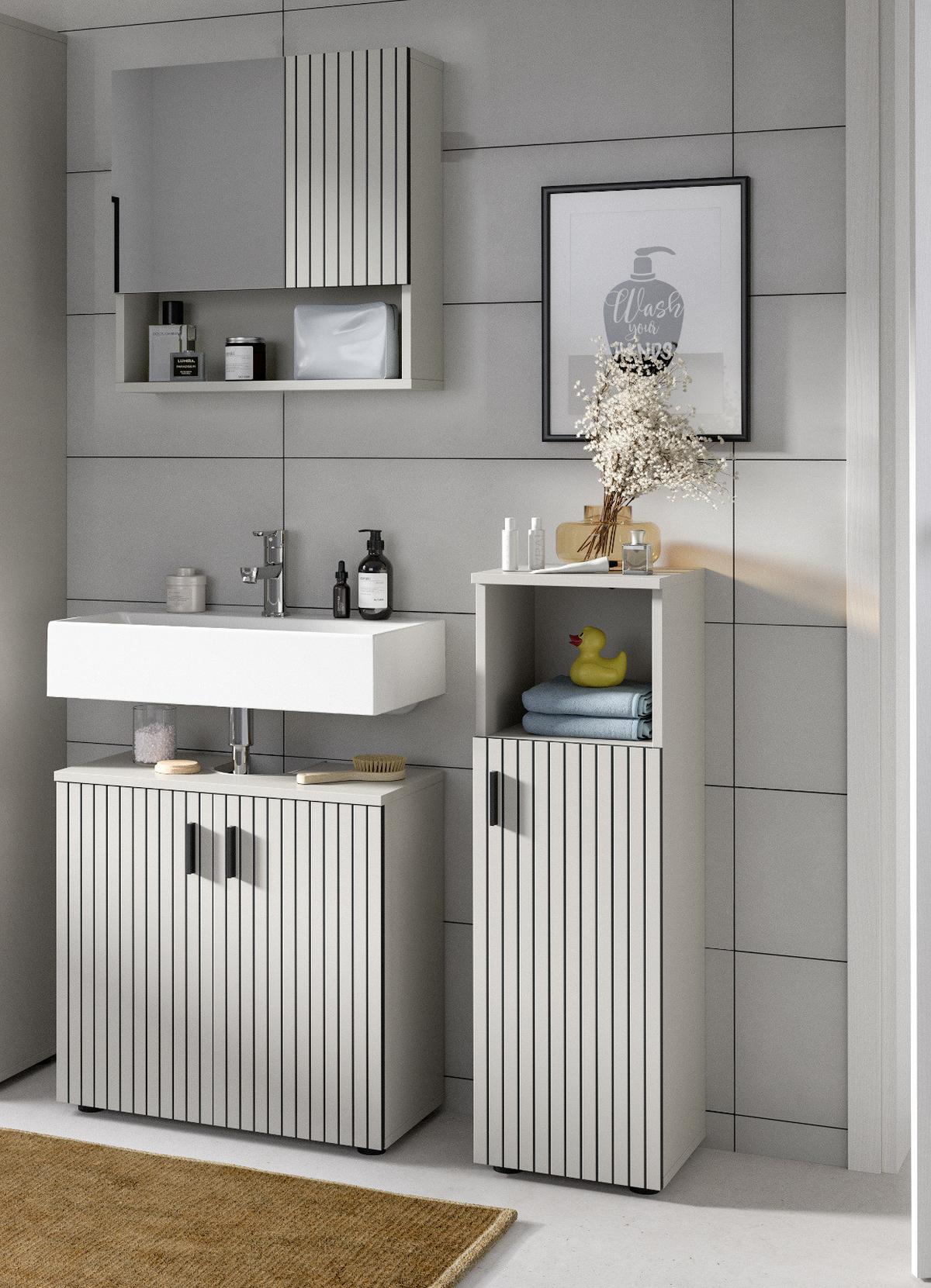 BADMÖBEL-SET Kaschmir 3-teilig 105 cm, Badkombination in modernem Design - Kaschmir/Schwarz, Glas/Holzwerkstoff (105/180/30cm) - Inn.Furn