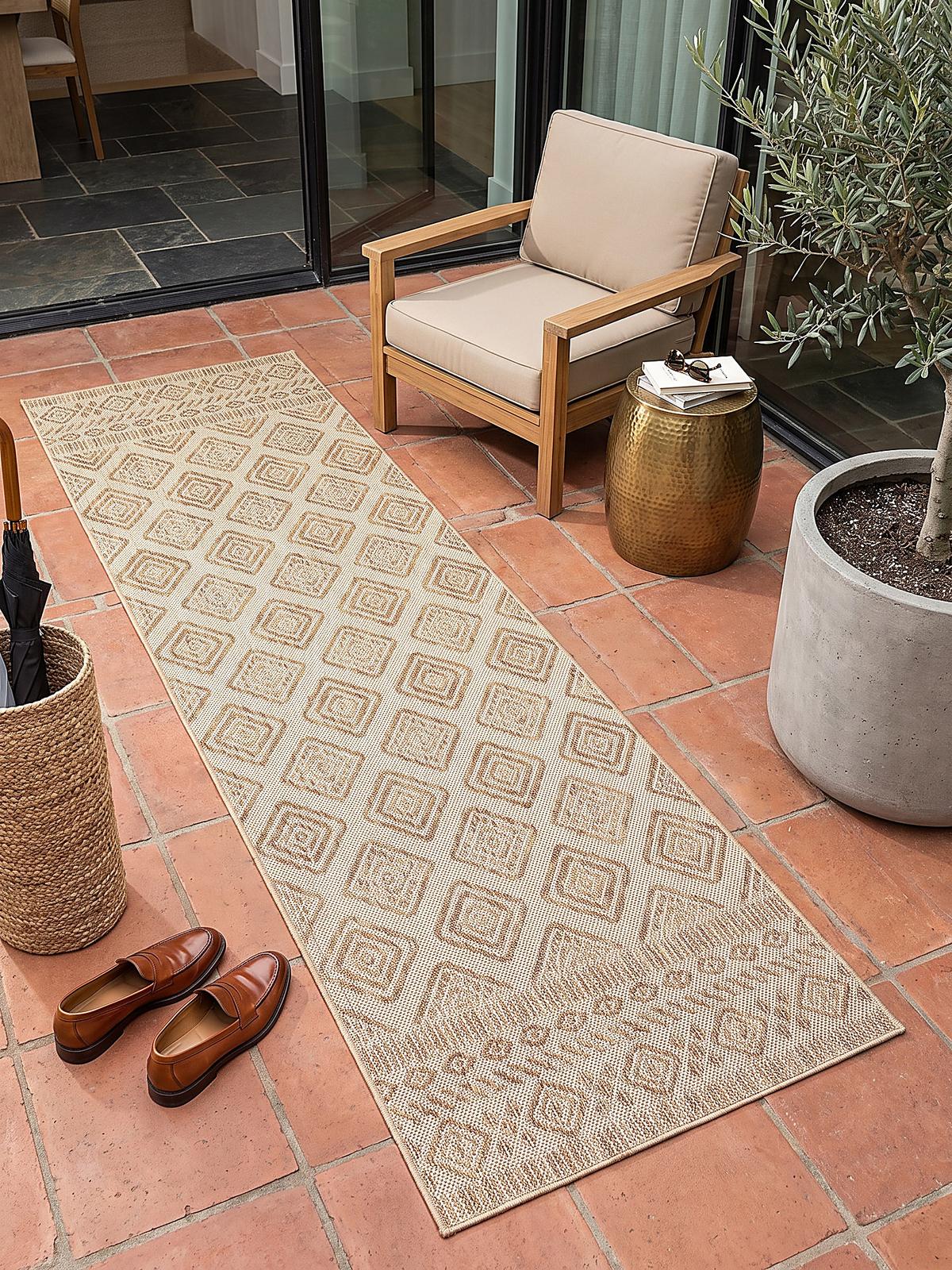 LÄUFER Outdoor, Fußbodenheizung-geeignet, mit Rautenmuster, VIGOLENO in Beige-Braun, 80 x 150 cm - Beige, Textil (80/150cm) - KADIMA DESIGN