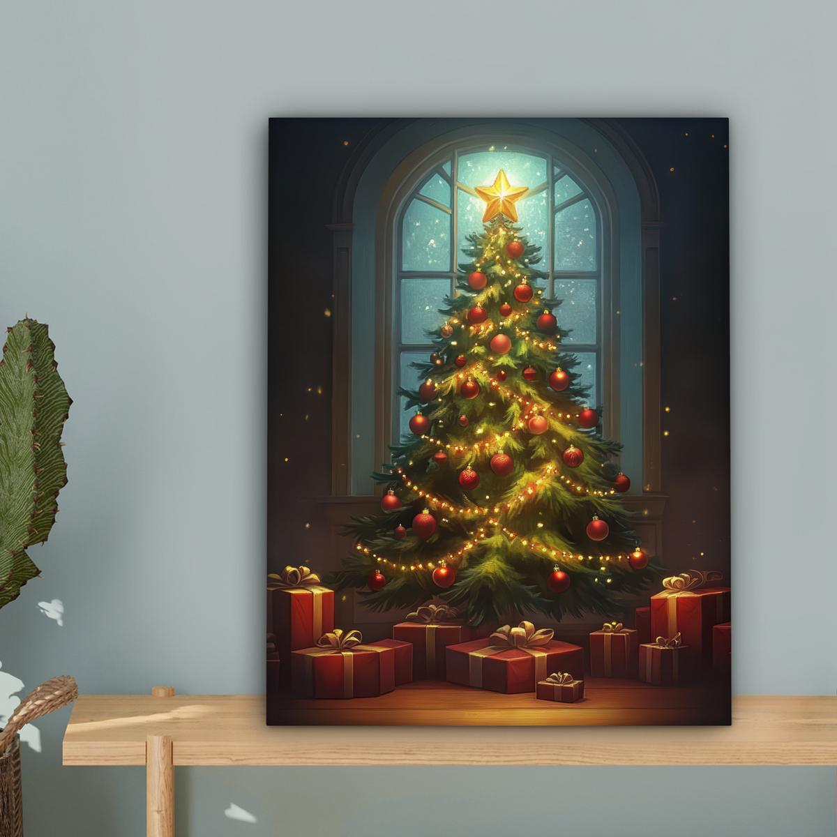LEINWANDBILD Weihnachtsbaum - Geschenk - Winter Room Decor 30x40 cm - Grün, Textil (30/40cm) - MuchoWow