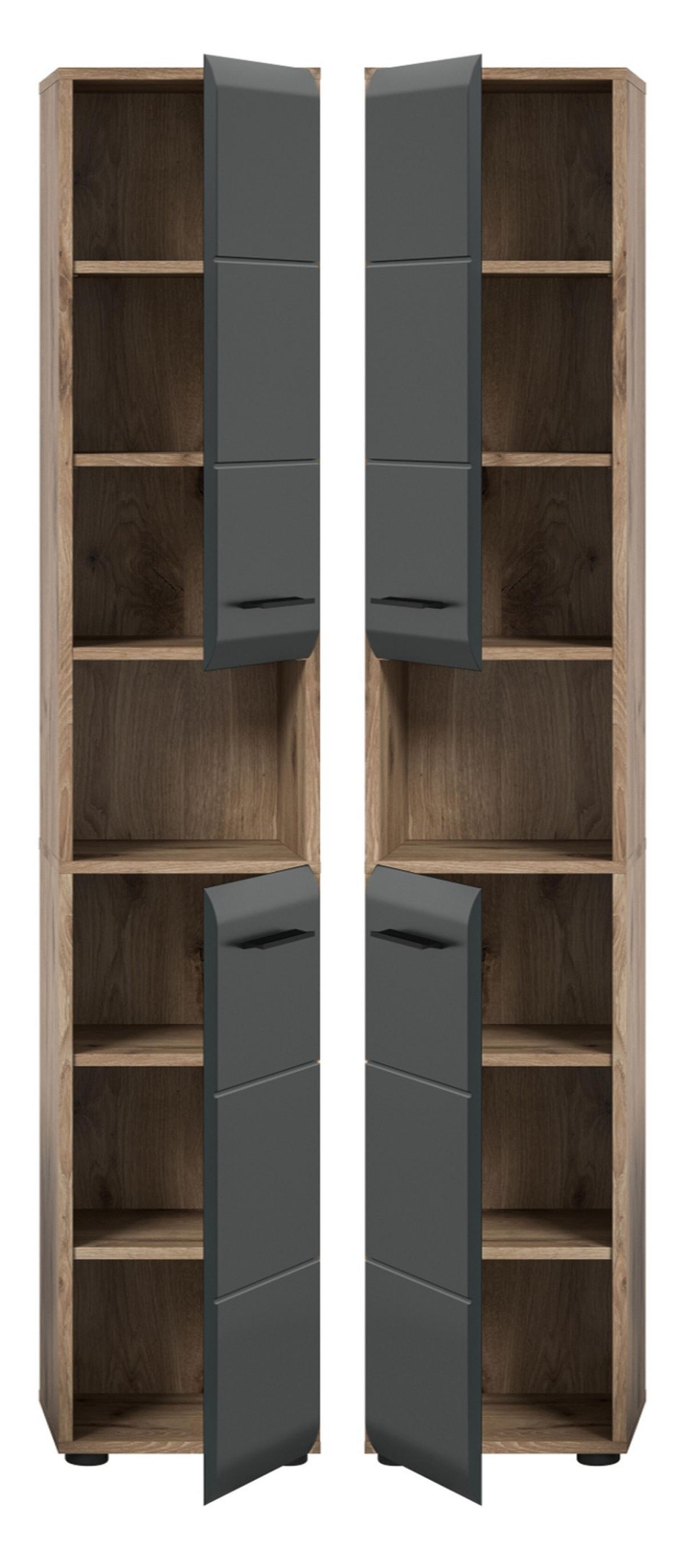 HOCHSCHRANK schwarz matt, Eiche Nox, Badschrank 2-türig 30 cm, 7 Fächer - Eichefarben/Schwarz, Holzwerkstoff/Kunststoff (30/185/30cm) - Inn.Furn