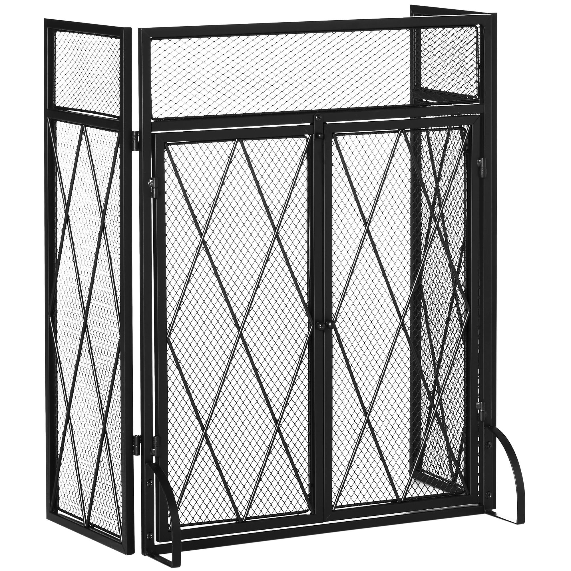 KAMINSCHIRM Schmiedeeisen dreiteilige Design Doppeltüren Metall Schwarz - Schwarz, Metall (120/79/120cm) - HOMCOM