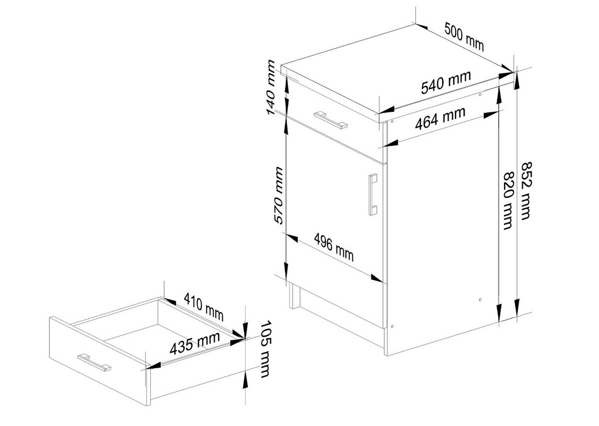 UNTERSCHRANK Weiß, Eiche Sonoma 82/50/44,5 - Weiß, Holzwerkstoff (50/82/44.5cm) - RAUMHIRSCH FURNITURE