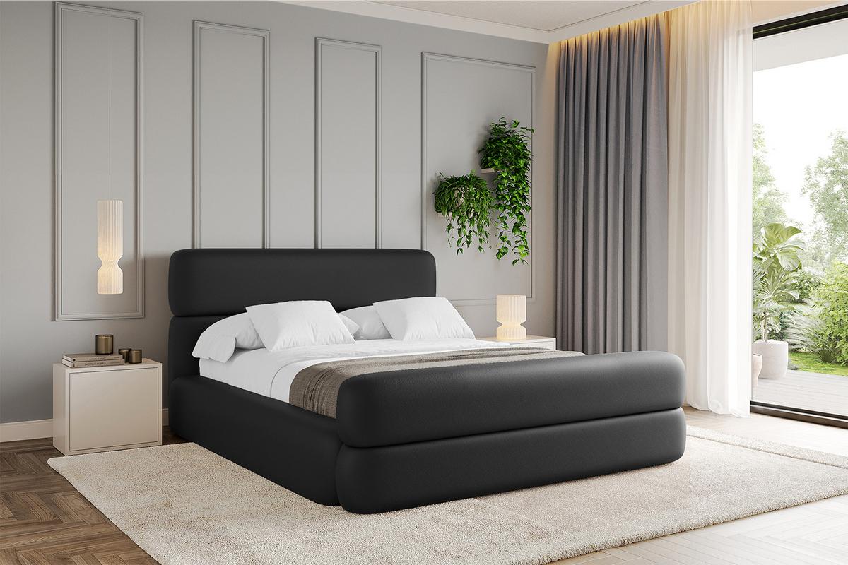 POLSTERBETT mit Bettkasten, Fußteil und Lattenrost, Boxbett ohne Matratze - ENORA-Z 180x200 Schwarz Kunstleder - Schwarz Hochglanz, Holzwerkstoff/Textil (180/200cm) - ALTDECOR