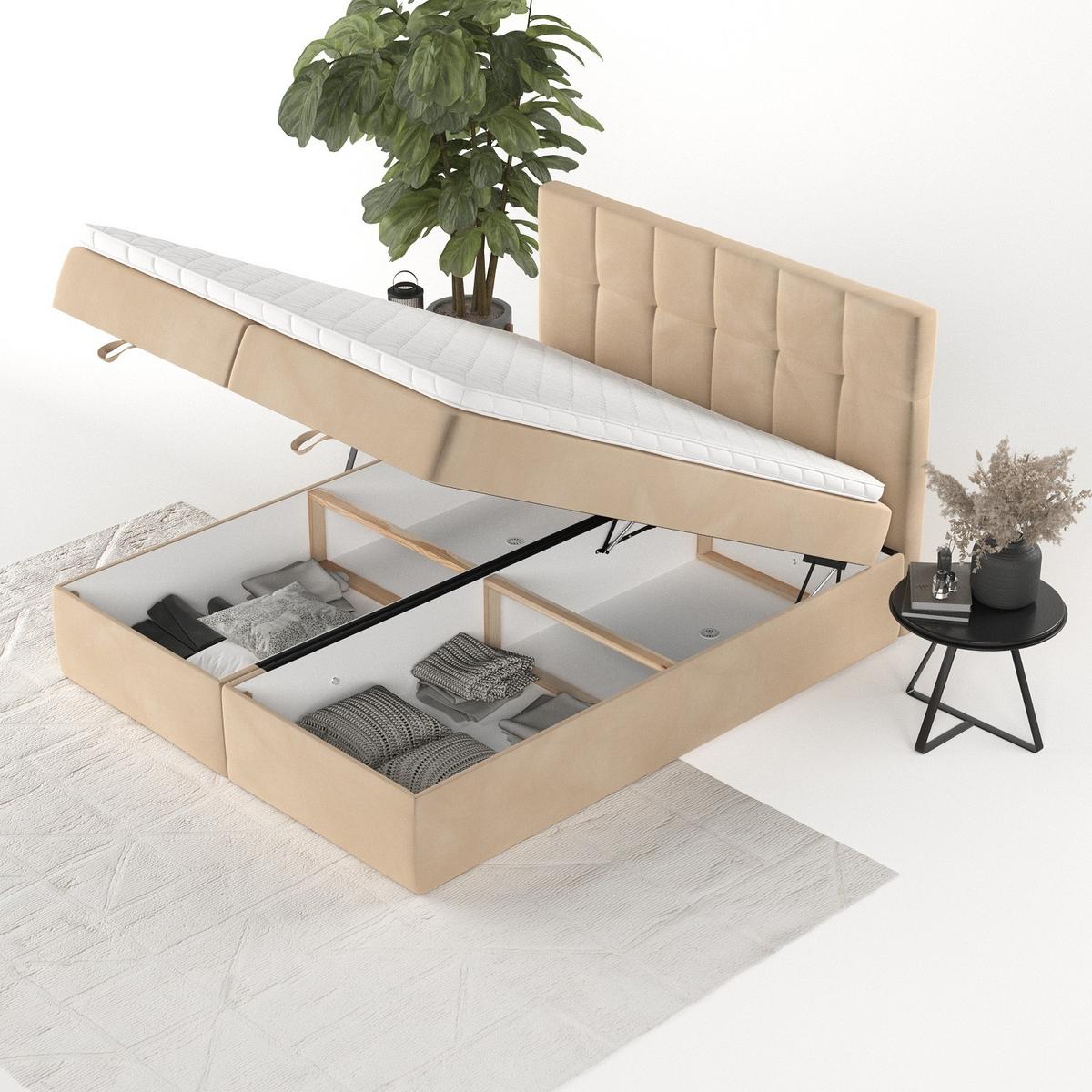 BOXBETT Savio 160/200 cm Beige im Kronos Stoff - Beige/Schwarz, Holz/Holzwerkstoff (160/200cm) - AltaBeds