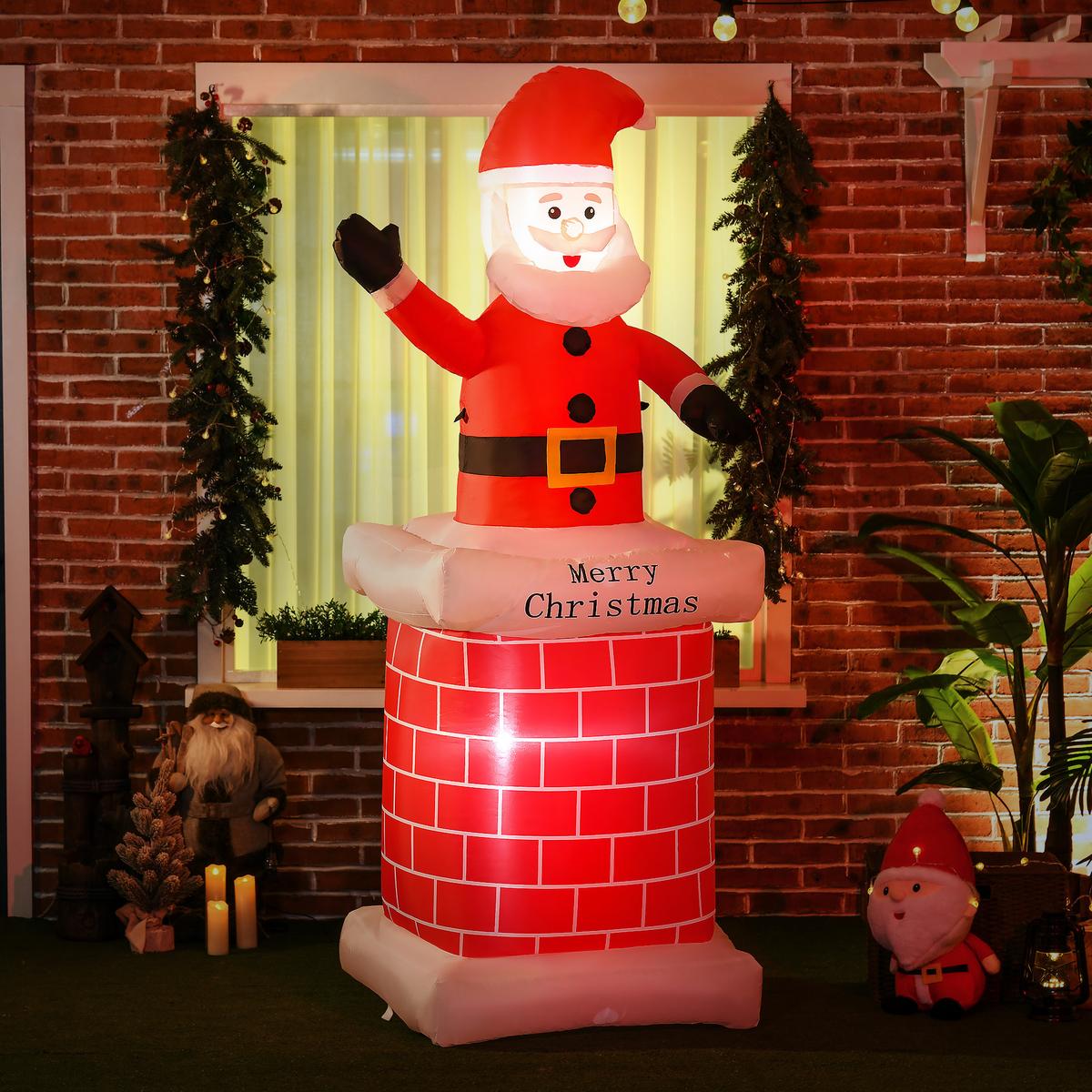 WEIHNACHTSDEKO 2,10 m Weihnachtsmann mit Schornstein aufblasbar LED-Beleuchtung - Multicolor, Kunststoff (70/210/80cm) - HOMCOM