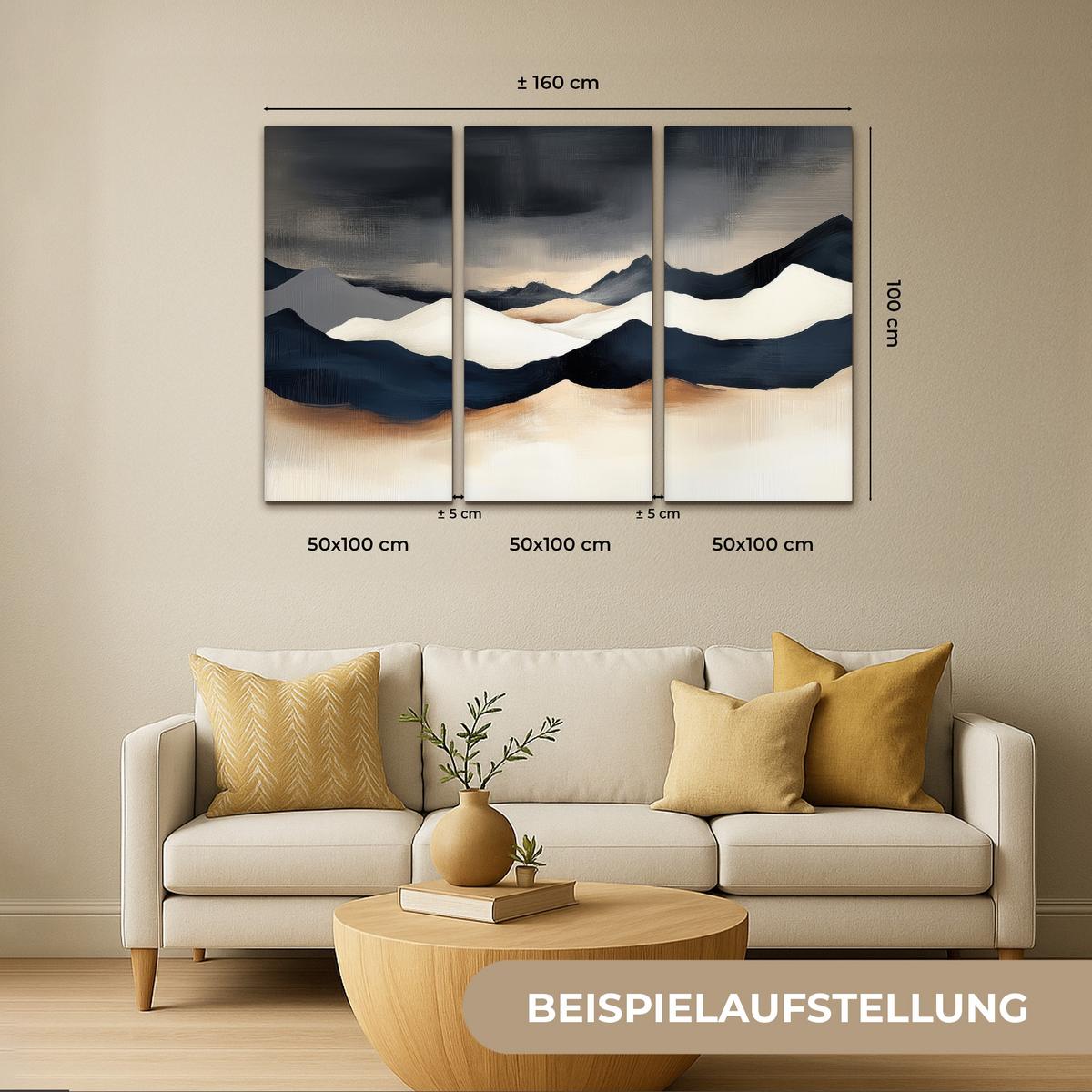 LEINWANDBILD 3er Set Landschaft - Abstrakt - Modern 150x100 cm - Dunkelblau, Textil (150/100cm) - MuchoWow