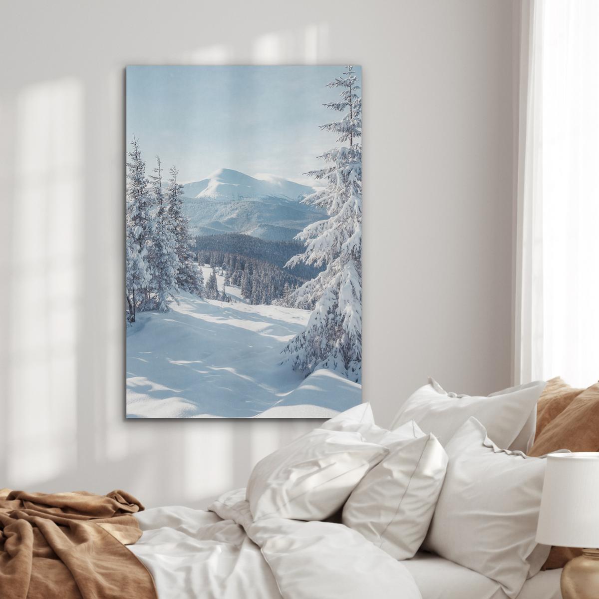 AKUSTIKBILD Winterlandschaft - Natur - Berge - Bäume - Schnee Wanddeko 70x100 cm - Hellblau, Kunststoff (70/100/0.9cm) - MuchoWow