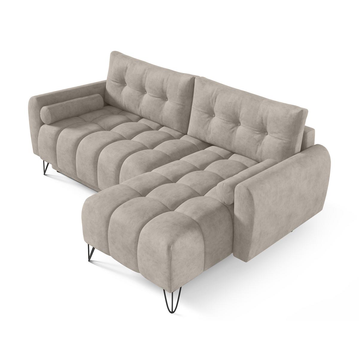 ECKSCHLAFSOFA Malaga Mini universeller Ottomane, Beige - Creme/Schwarz, Textil (222/148cm) - Beautysofa