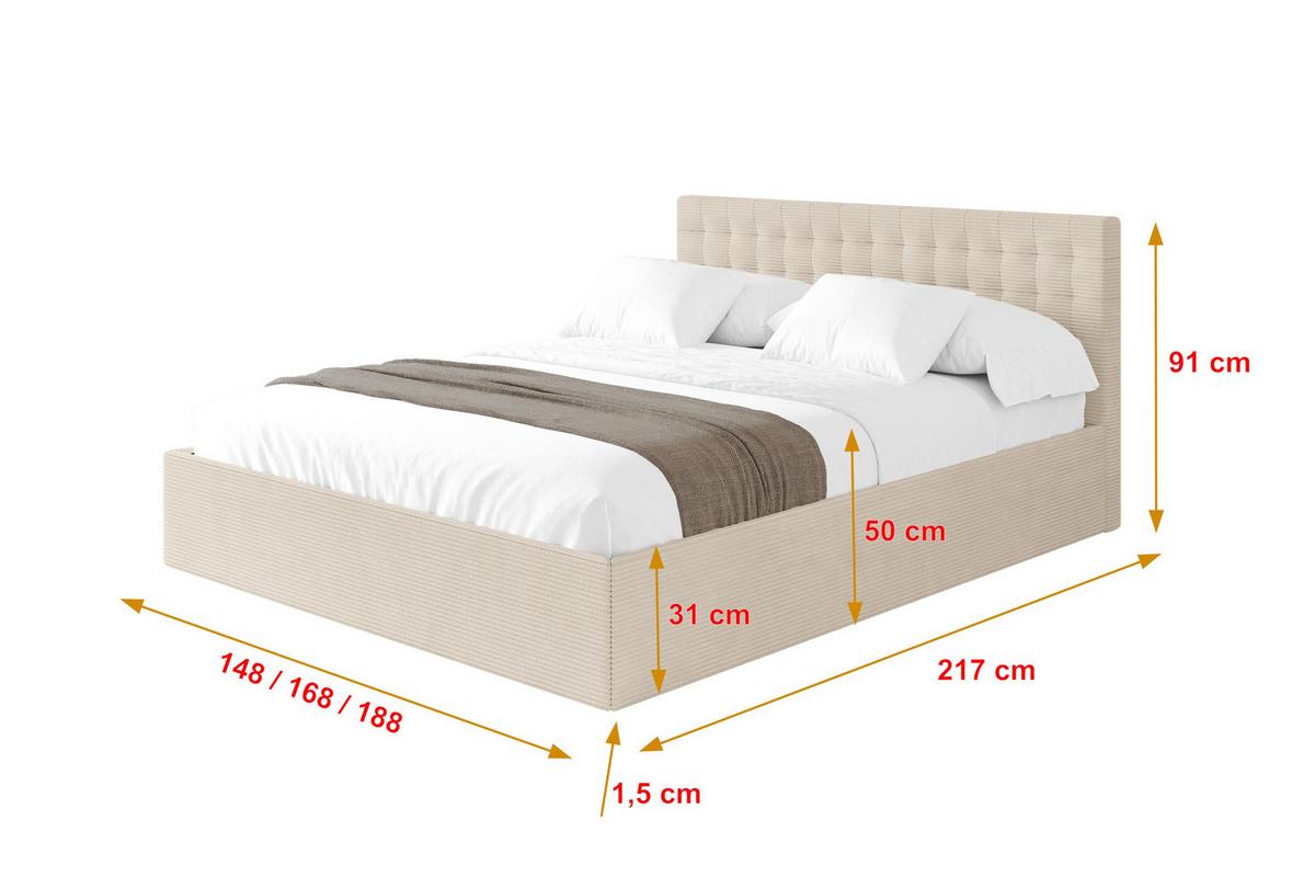 POLSTERBETT mit Bettkasten und Lattenrost, Bett mit Matratze H3/H4 - PARI 140x200 Beige - Kaschmir, Holzwerkstoff/Textil (140/200cm) - ALTDECOR