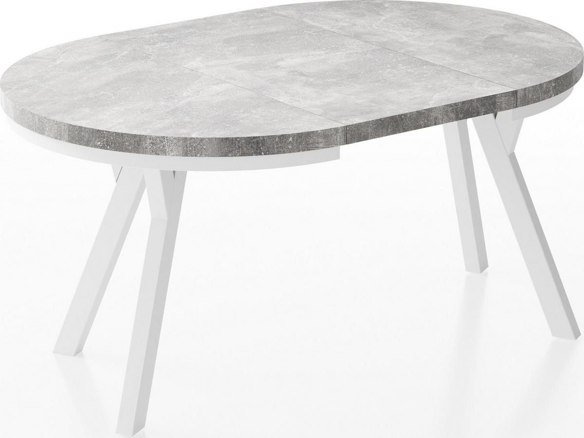 ESSTISCH Lume Weiß runder ausziehbarer, Grauer Beton 100-150/100/76 cm - Hellgrau/Weiß, Holz/Holzwerkstoff (100/150/76cm) - WFL GROUP