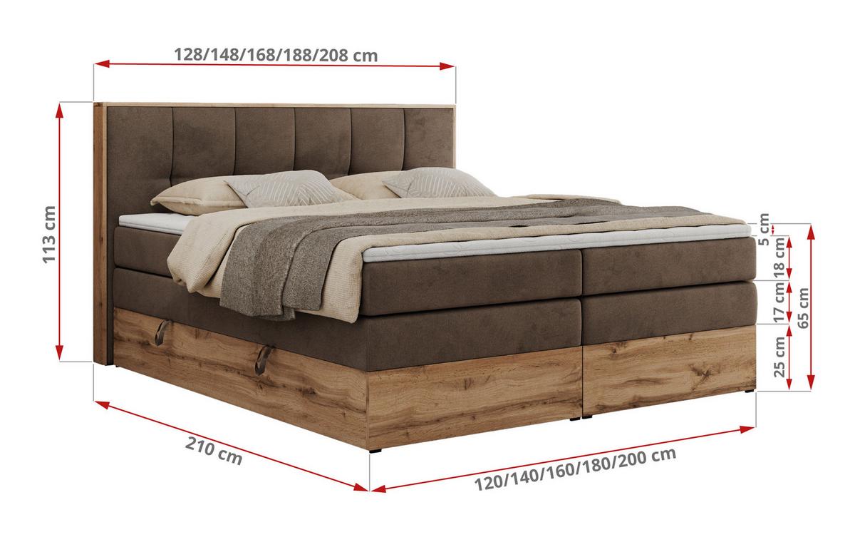 BOXSPRINGBETT ALBERO 1 KING 160/200 Braun Velvet - H4 - Braun, Holz/Textil (160/200cm) - MKS