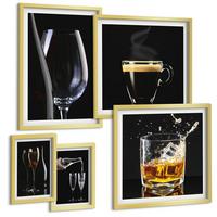 BILDER SET 5er Set - 50x50 cm & 20x30 cm & 40x60 cm Goldrahmen - Löwenzahn-Kalk-Kücheninschriften - Goldfarben, Kunststoff (40/60cm) - TULUP