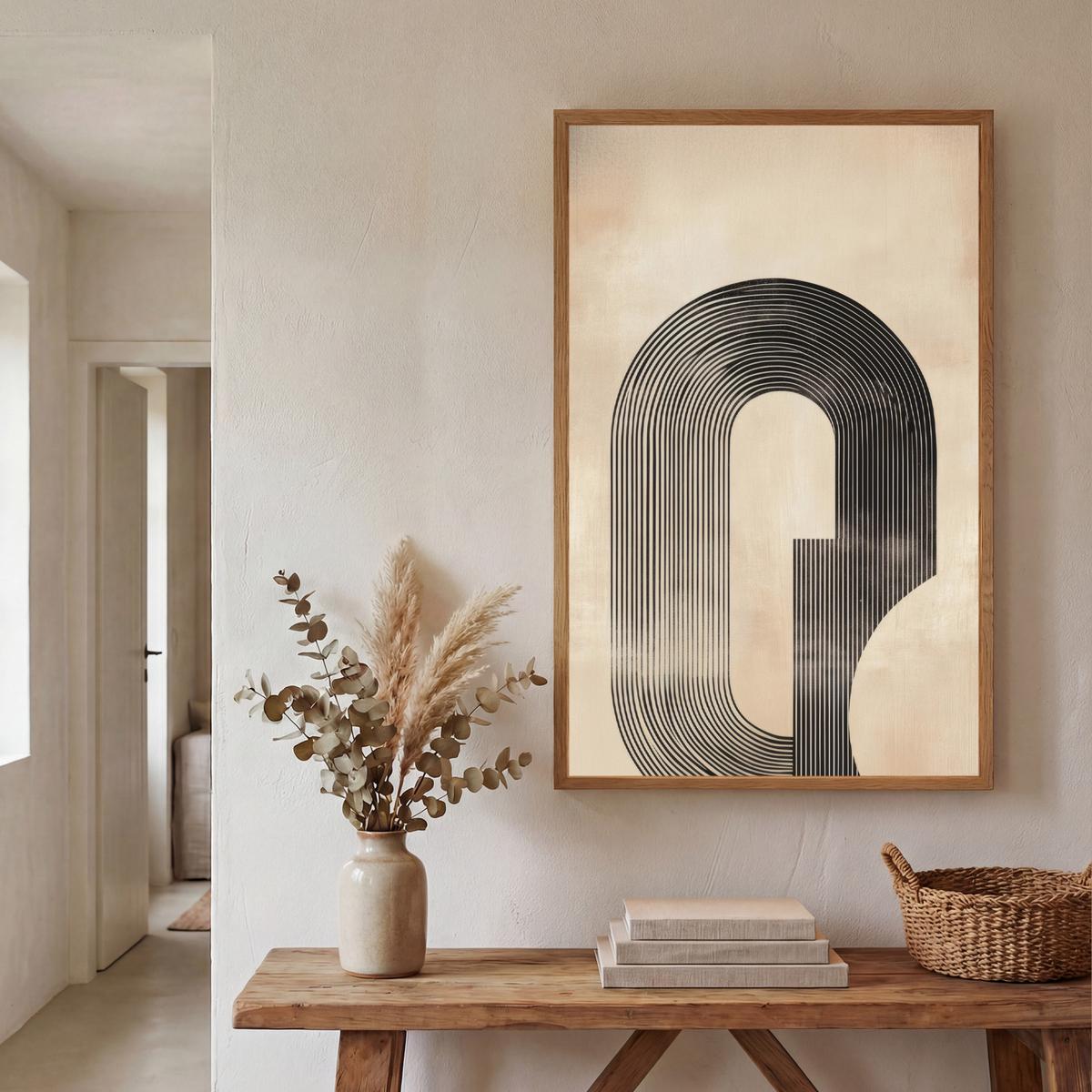 WANDLEUCHTE MIT AKKU Schleife - Streifen - Minimalistisch - Schwarz 60x90 cm - Beige, Holzwerkstoff (60/90/8cm) - OnlyWow