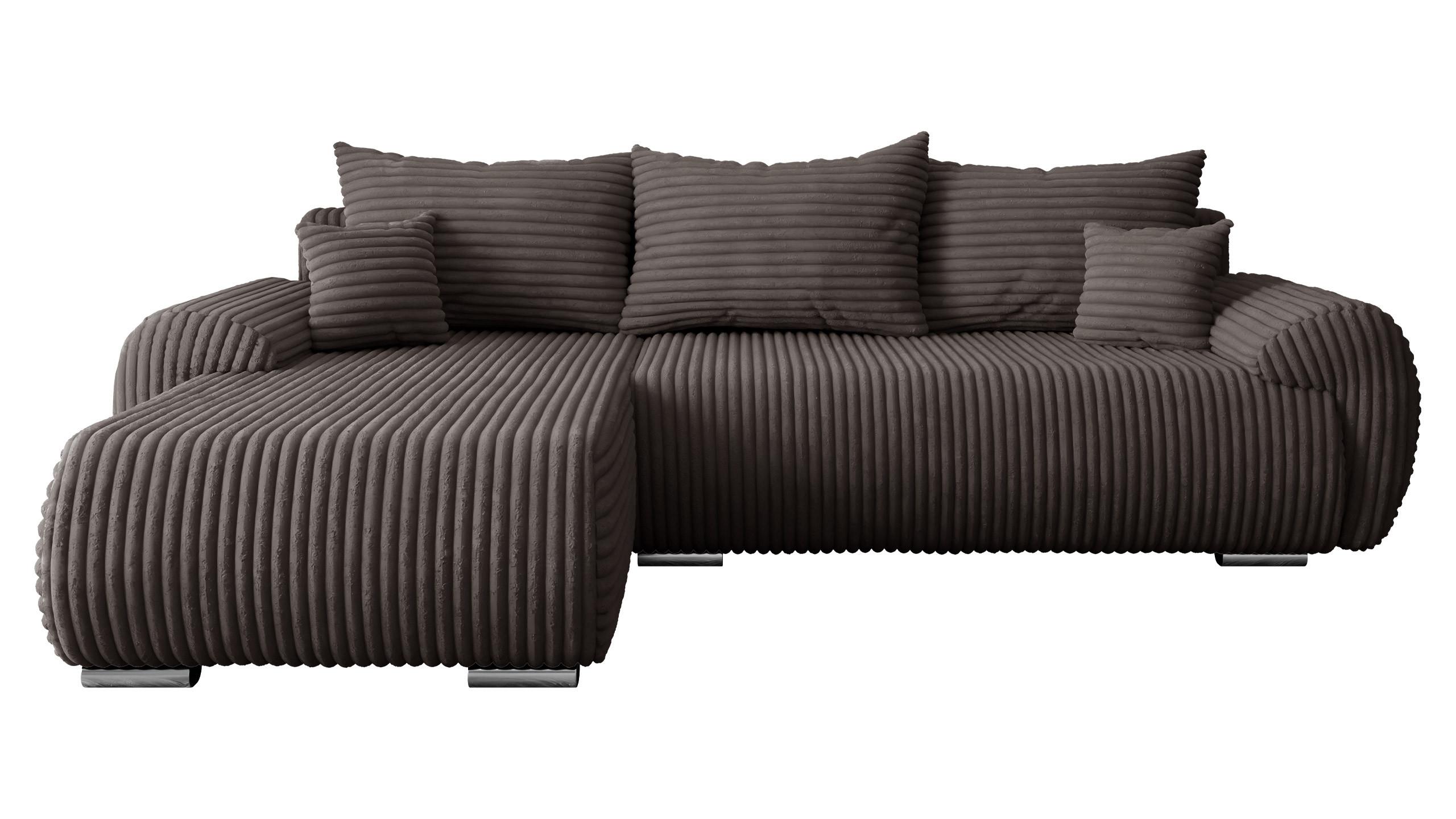 ECKSOFA Ubo L Cord, Seite: Links - Silberfarben/Braun, Holz/Kunststoff (282/187cm) - MIRJAN24