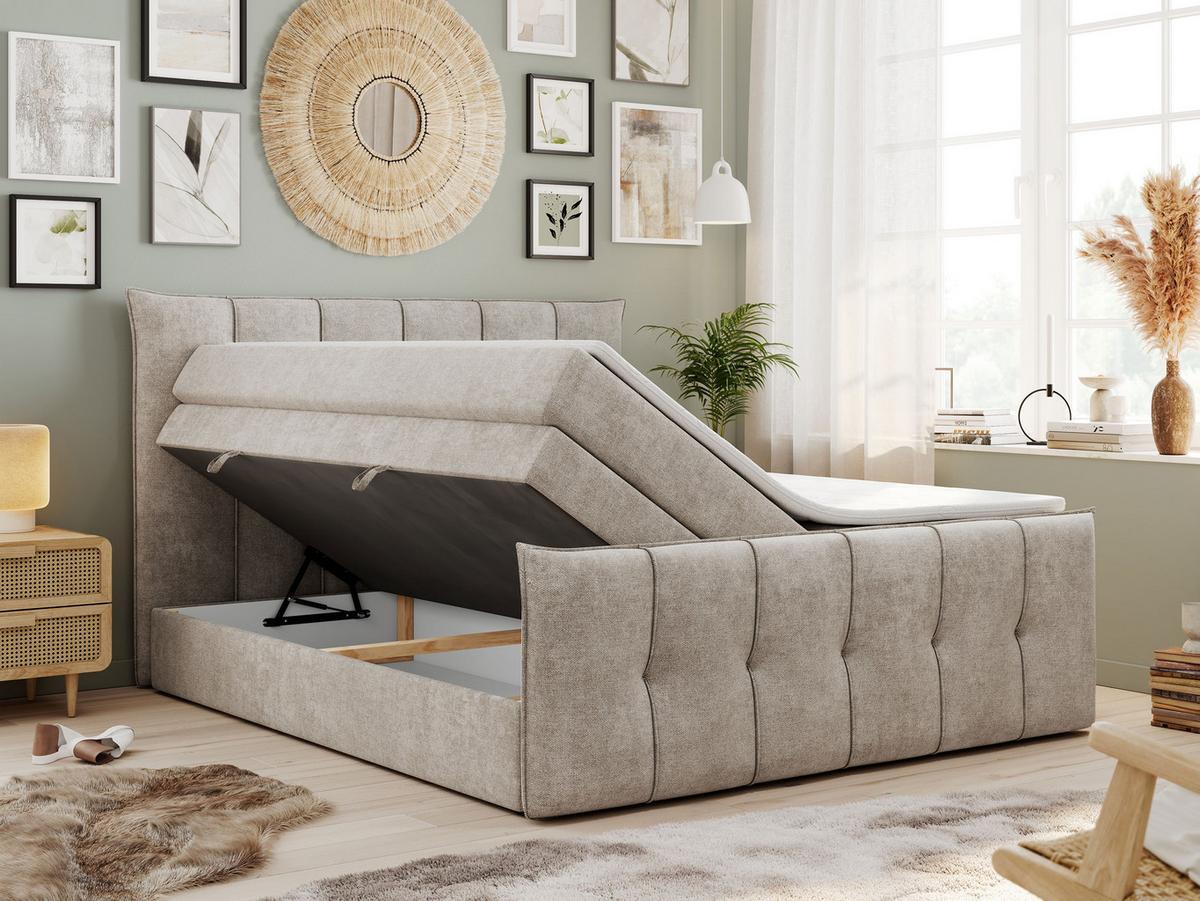 BOXSPRINGBETT PREMIUM 11 KING 160/200 Beige Struktur - H3 - Beige, Holz/Textil (160/200cm) - MKS
