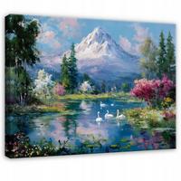 LEINWANDBILD Gebirge Landschaft Blau 120x80 cm - Multicolor, Holzwerkstoff (120/80cm) - Wallarena