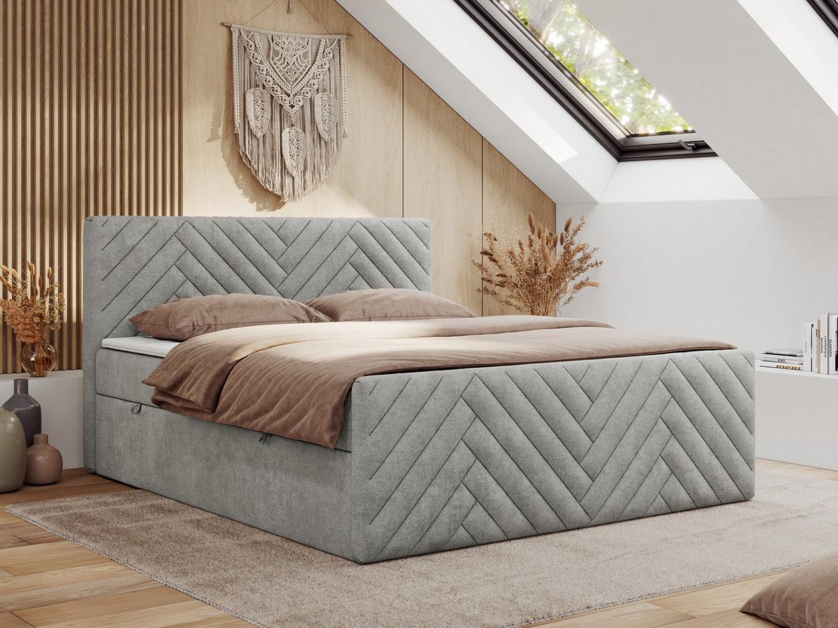 BOXBETT PARIS DUO 200/200 - Hellgrau Struktur - H4 - Hellgrau, Holz/Textil (200/200cm) - MKS