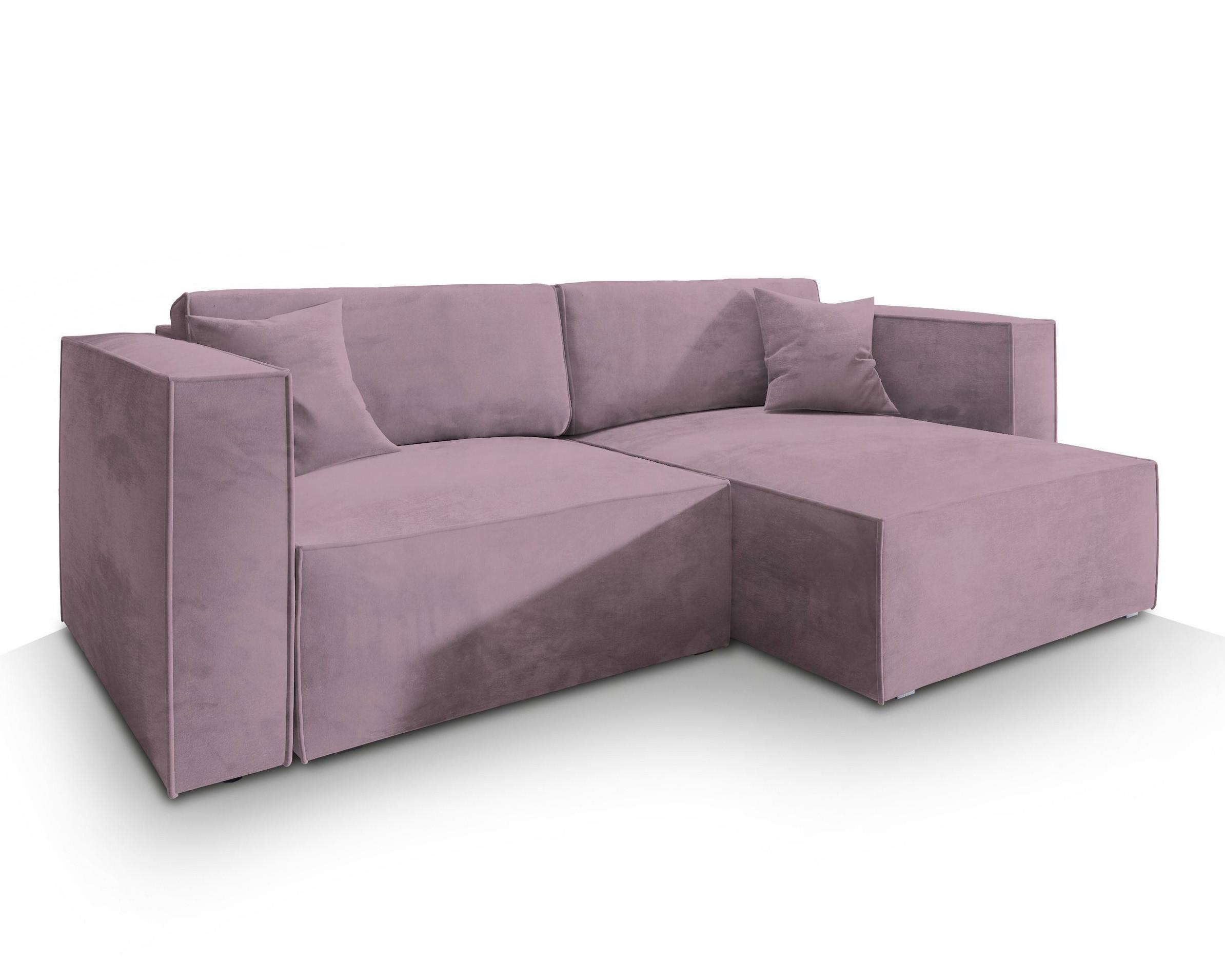 ECKSOFA NERIO M Lila Velours-Stoff mit Schlaffunktion - Lila/Grau, Holz/Kunststoff (245/148cm) - MASSENO