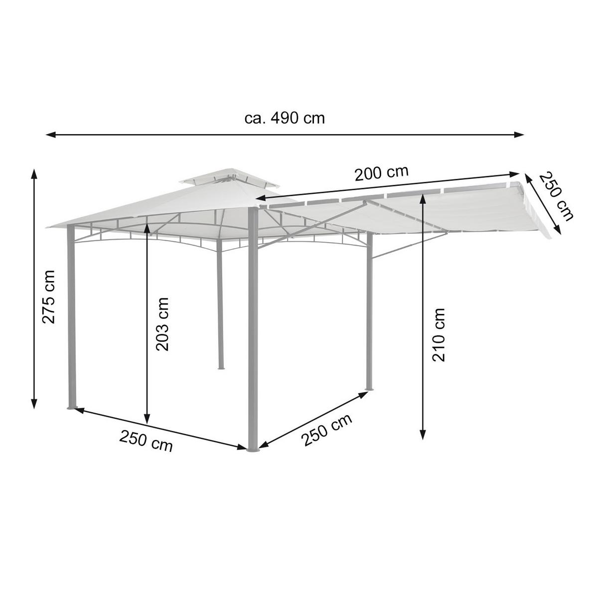 PERGOLA STAHL + SEITENWAND Cremeweiß - Weiß, Textil (490/275/250cm) - MCW
