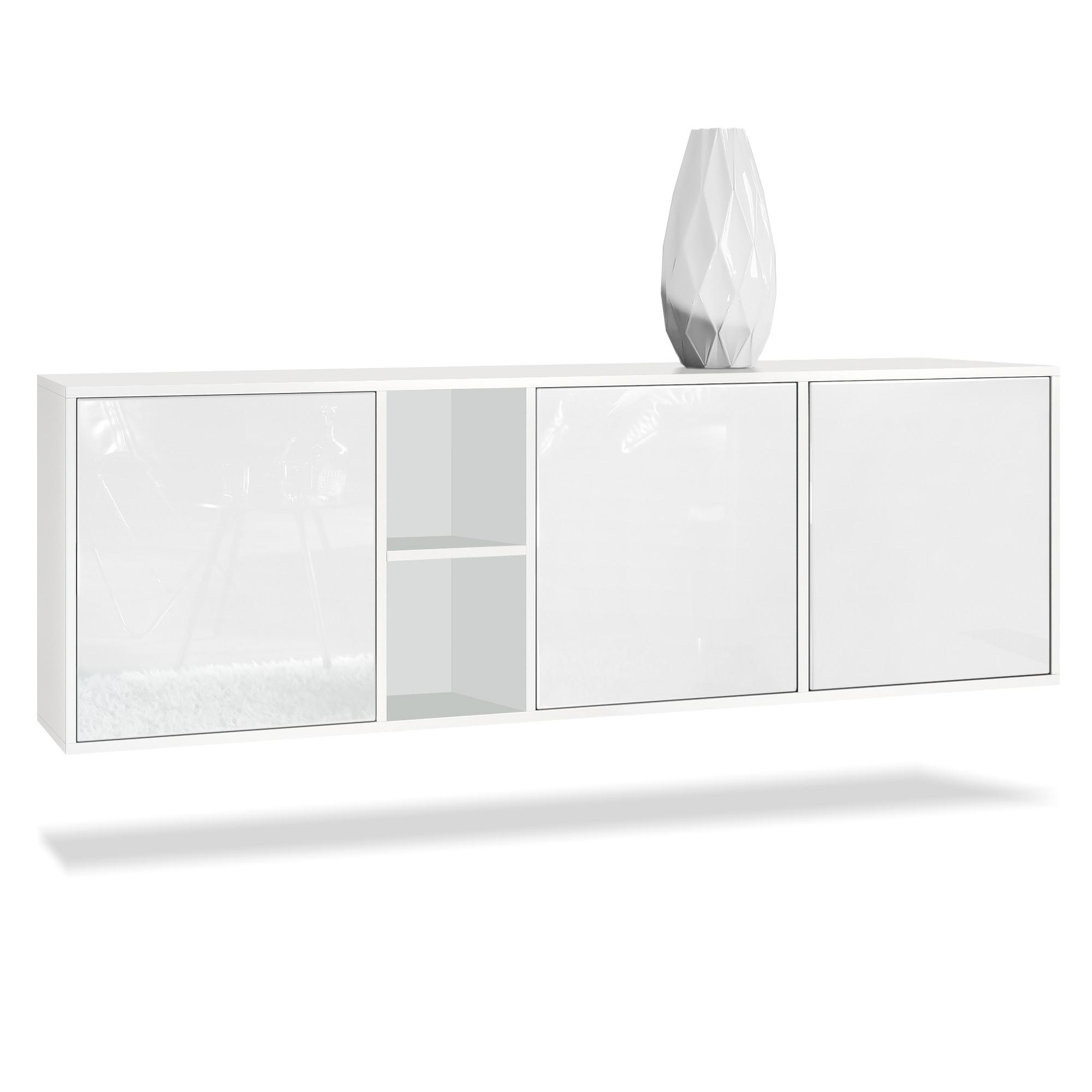 SIDEBOARD Cuba Türen in Weiß Hochglanz - Weiß Hochglanz, Holzwerkstoff (182/53/35cm) - Vladon