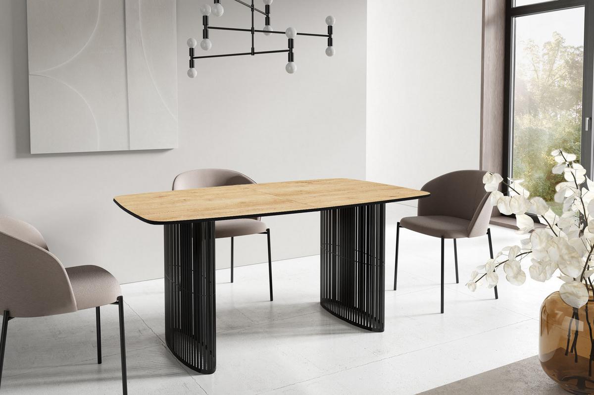 ESSTISCH Cavaro rechteckig oval ausziehbar, Braun 200-276/90/76 cm - Eichefarben/Schwarz, Holzwerkstoff/Metall (90/276/76cm) - WFL GROUP