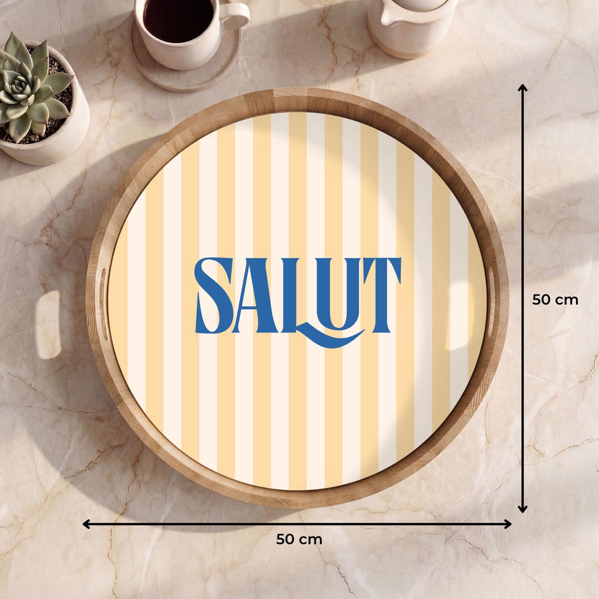 TABLETT Salut - Zitat - Streifen - Gelb - Blau - Weiß 50x50 cm - Beige, Holz (50/5/5cm) - OnlyWow