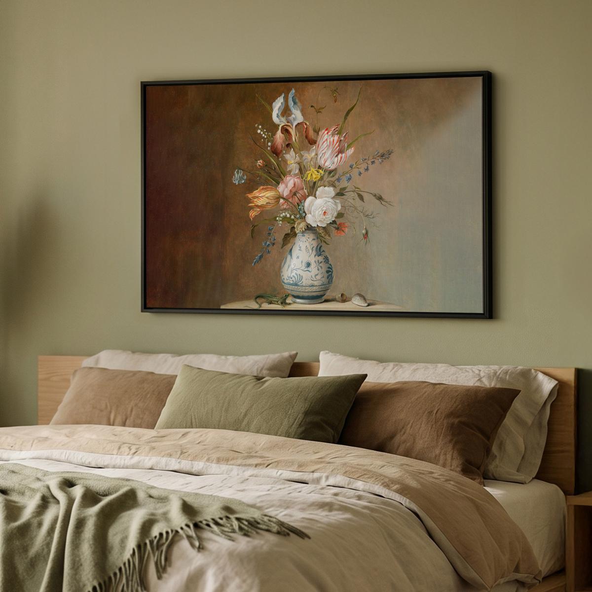 LEINWAND Bilder mit Rahmen - Alte Meister - Blumen - Balthasar van der Ast - 90x60 - Hellbraun, Textil (90/60cm) - MuchoWow