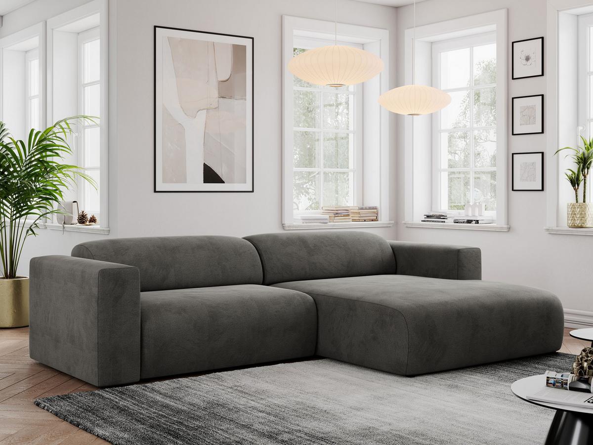 OFERTA WYCOFANA ECKSOFA PASADENA Dunkelgrau Velvet Rechts Seite - Dunkelgrau/Schwarz, Kunststoff/Textil (288/180cm) - MKS
