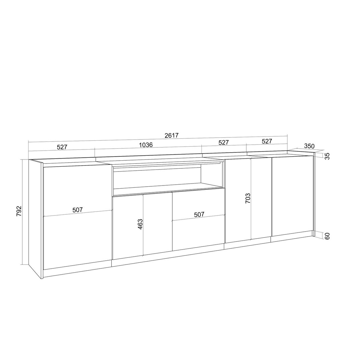 SIDEBOARD, Highboard, Eiche Schwarz, 260/37/80cm - Eichefarben, Holzwerkstoff (260/80/37cm) - Skraut Home