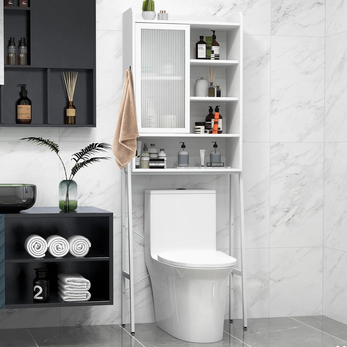 TOILETTENSCHRANK Weiß - Weiß, Holz (29/63/170cm) - COSTWAY