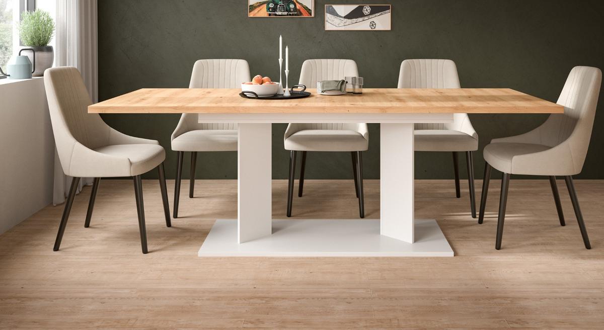 ESSTISCH Eiche Artisan, weiß 140 - 180 - 220 x 90 cm, Küchentisch 2-fach ausziehbar - Eiche Artisan/Weiß, Holzwerkstoff (90/140/76cm) - Inn.Furn