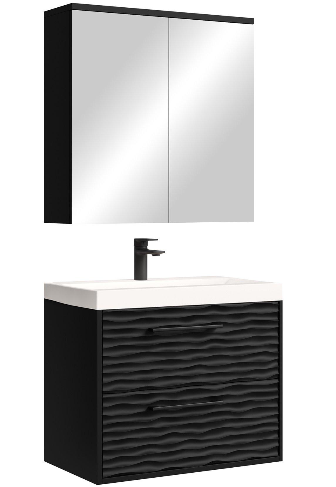 BADMÖBEL-SET Etna 3 Teile Schwarz Matt - 60 x 35 x 51 cm - Schwarz, Holz (60/53/35cm) - Badplaats