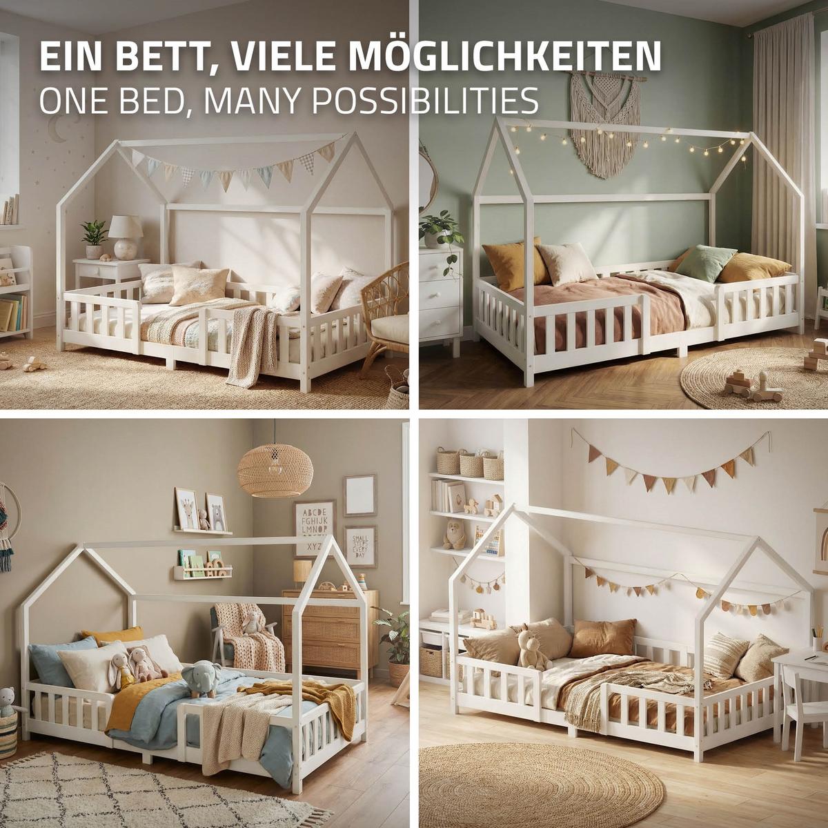 KINDERBETT 120x200 cm mit Rausfallschutz Weiß aus Kiefernholz - Weiß, Holz (120/200cm) - ML-DESIGN