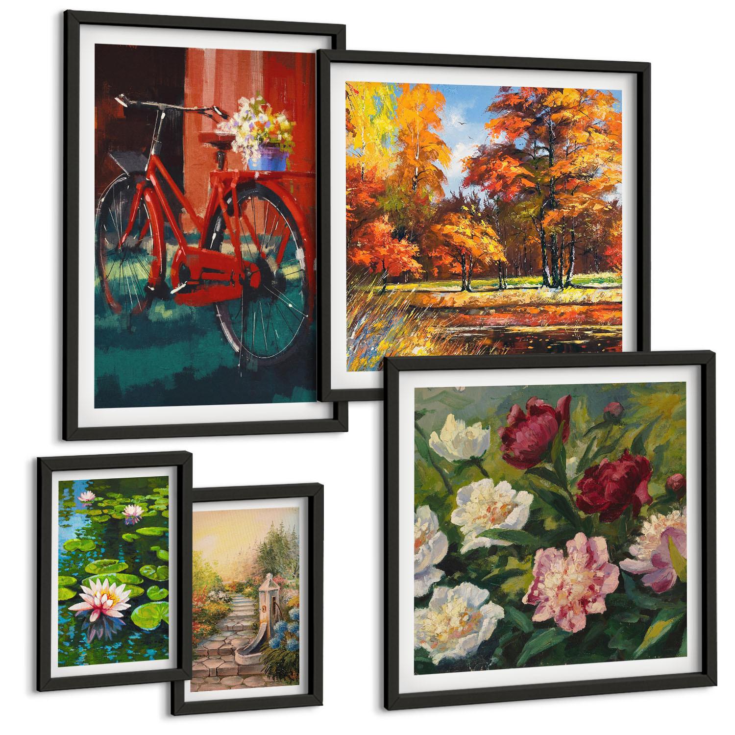 BILDER SET 5er Set - 50x50 cm & 20x30 cm & 40x60 cm Schwarzer Rahmen - Strand Holzsteg Klippen - Schwarz, Kunststoff (40/60cm) - TULUP