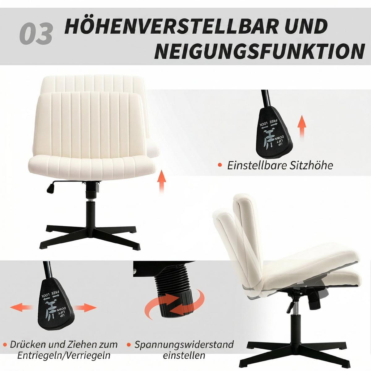 SCHREIBTISCHSTUHL Leinen Cremeweiß - Creme/Schwarz, Textil/Metall (64/83/65cm) - HOMCOM