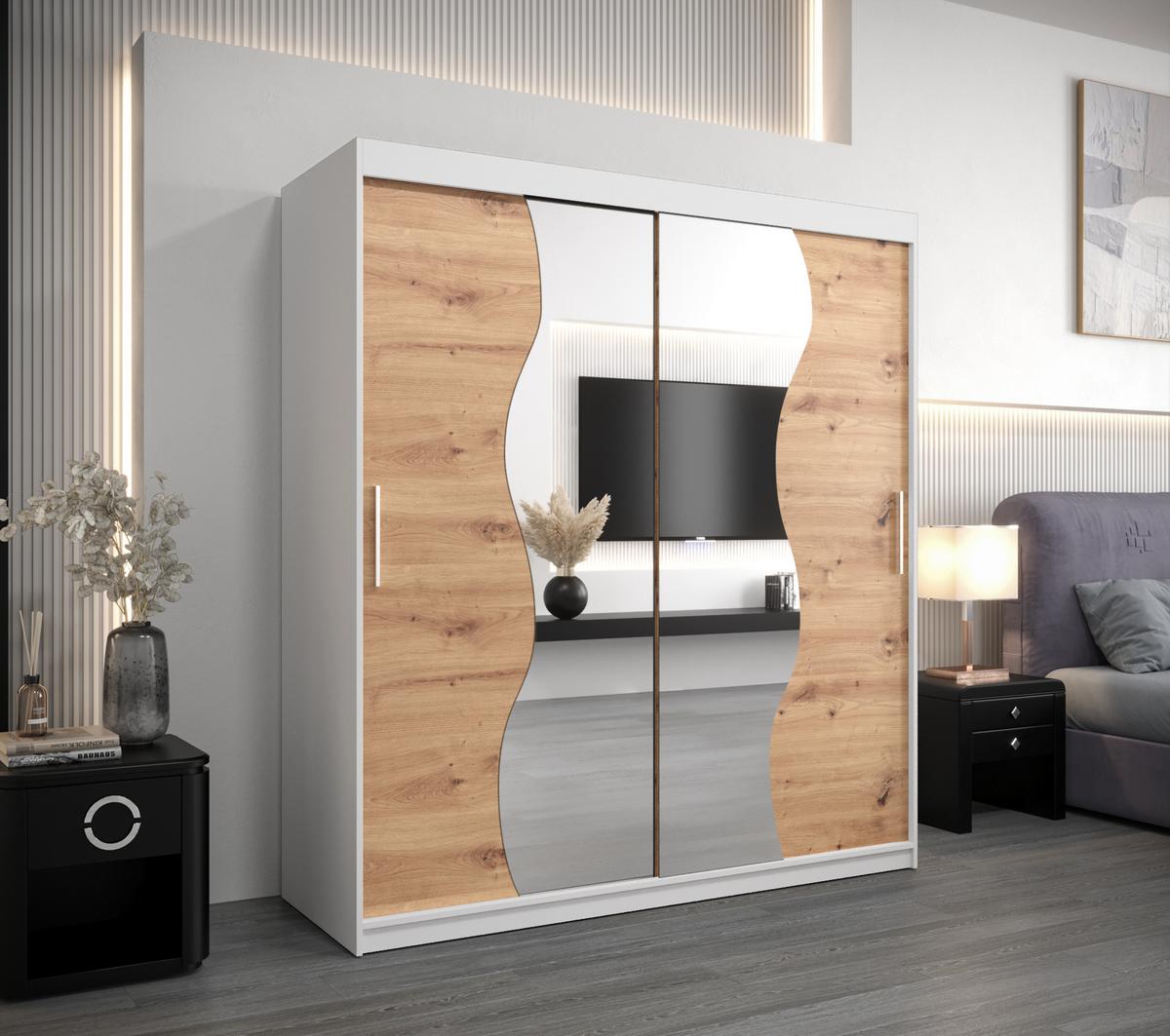 SCHWEBETÜRENSCHRANK 200/180/62 2-türig - Silberfarben/Eiche Artisan, Holz/Kunststoff (180/200/62cm) - MÖBEL KRYSPOL